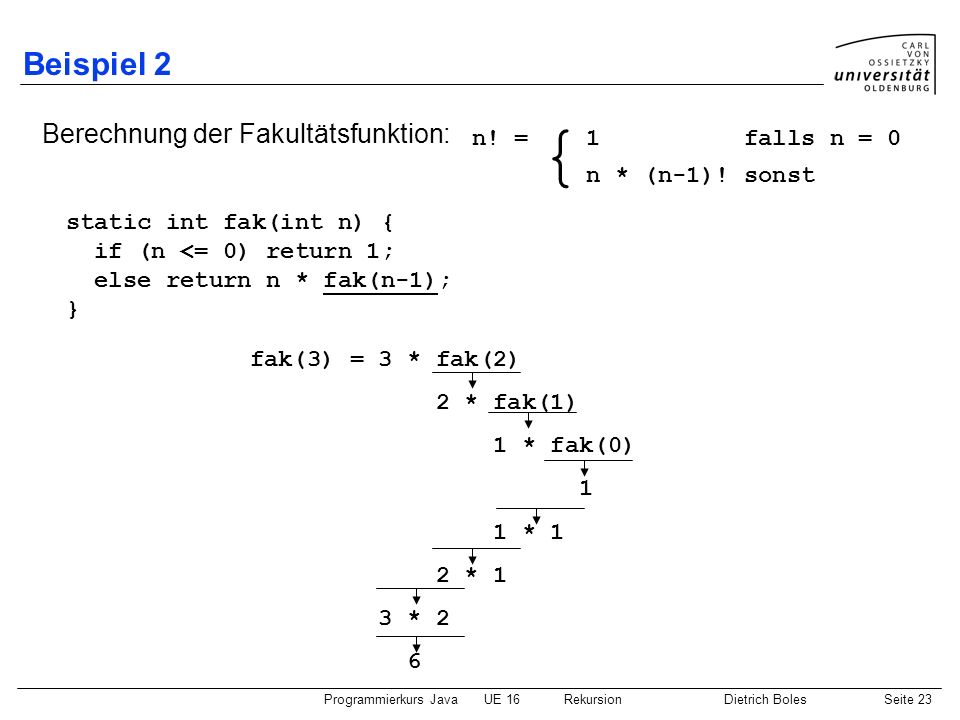 { Beispiel 2 Berechnung der Fakultätsfunktion: n! = 1 falls n = 0