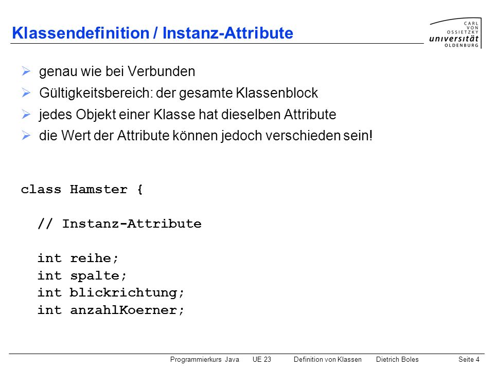 Klassendefinition / Instanz-Attribute