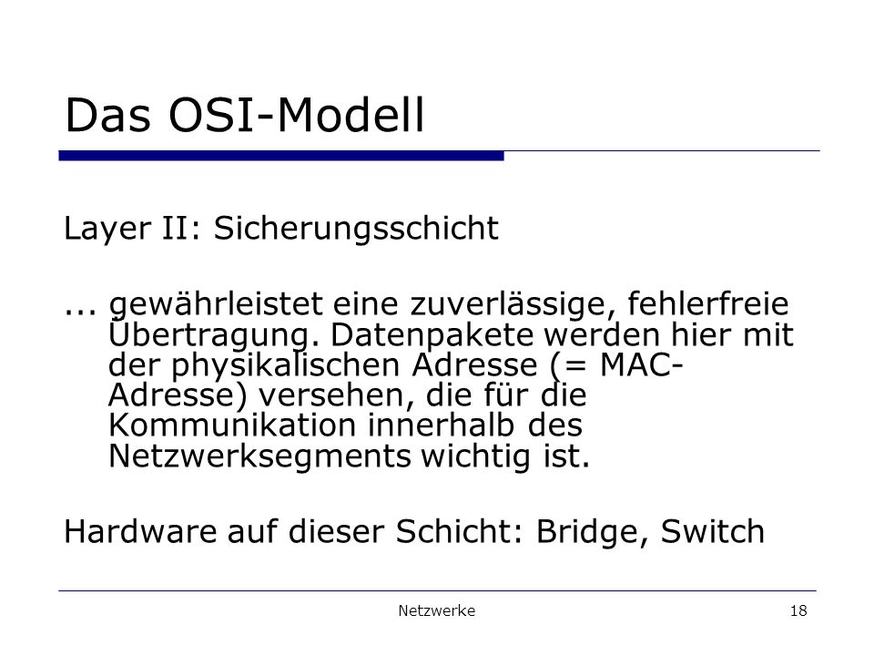 Das OSI-Modell Layer II: Sicherungsschicht