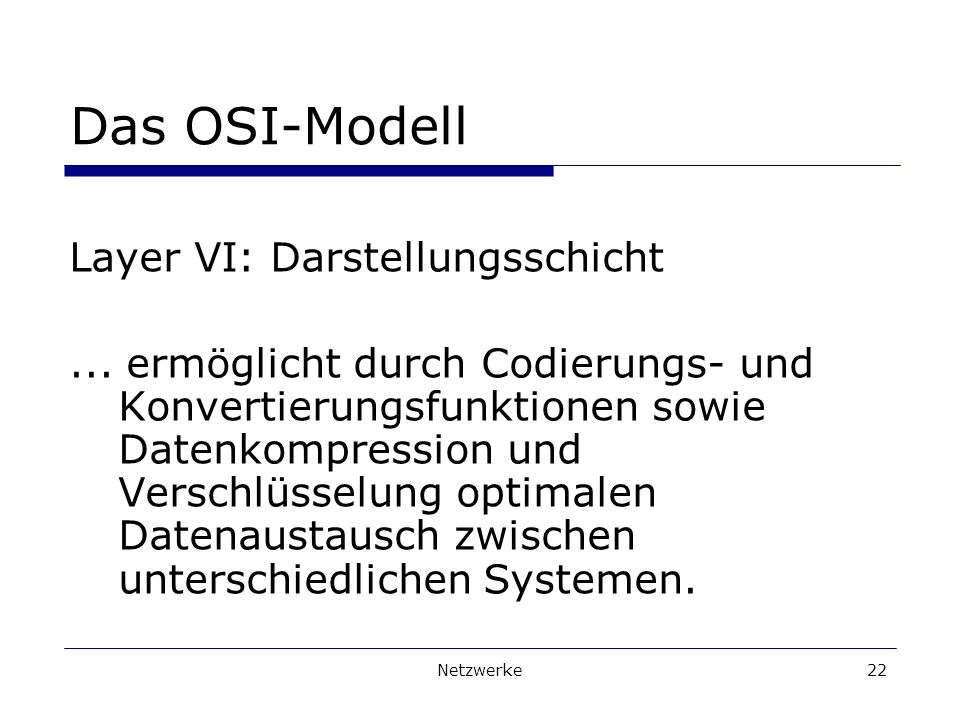 Das OSI-Modell Layer VI: Darstellungsschicht