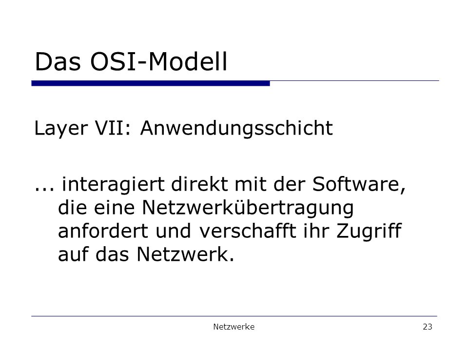 Das OSI-Modell Layer VII: Anwendungsschicht