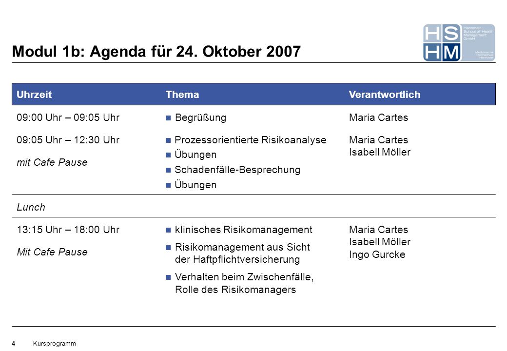 Modul 1b: Agenda für 24. Oktober 2007