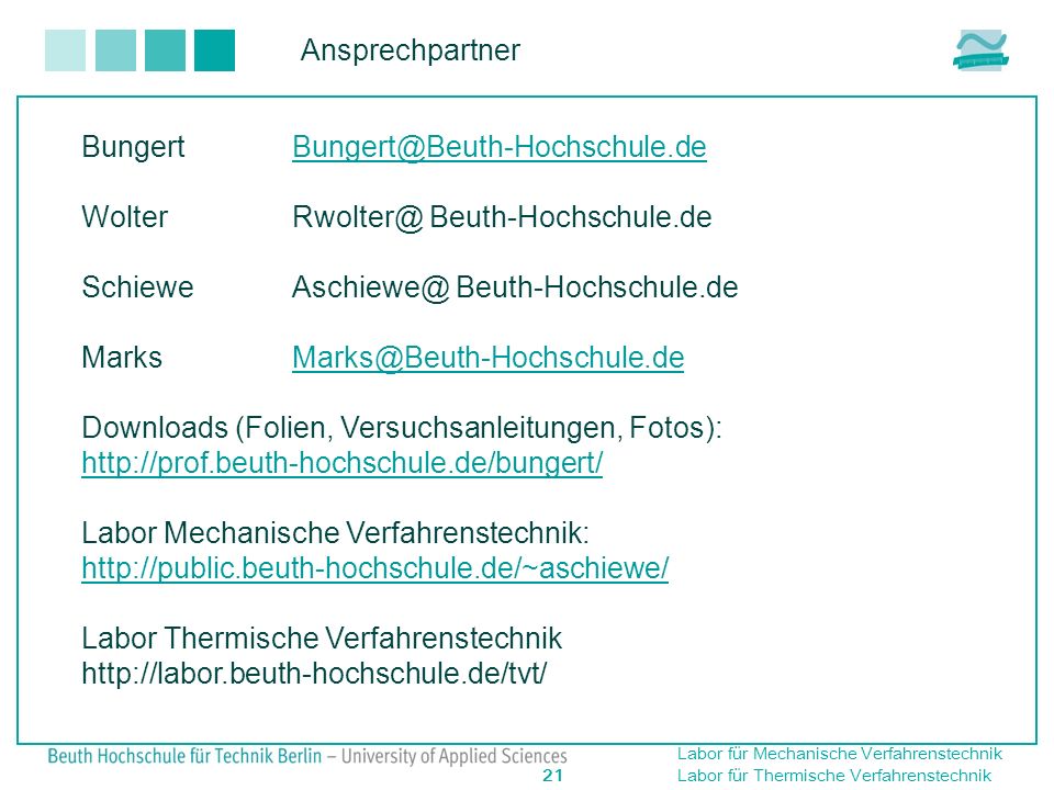 Ansprechpartner Bungert Wolter Beuth-Hochschule.de. Schiewe Beuth-Hochschule.de.