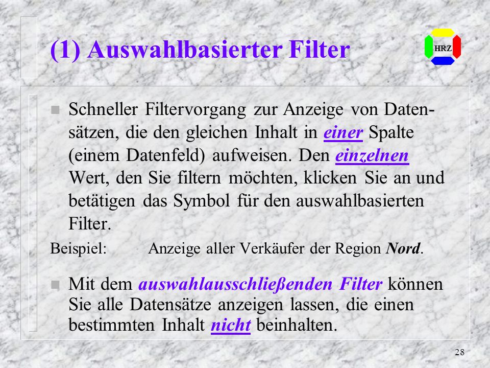 (1) Auswahlbasierter Filter