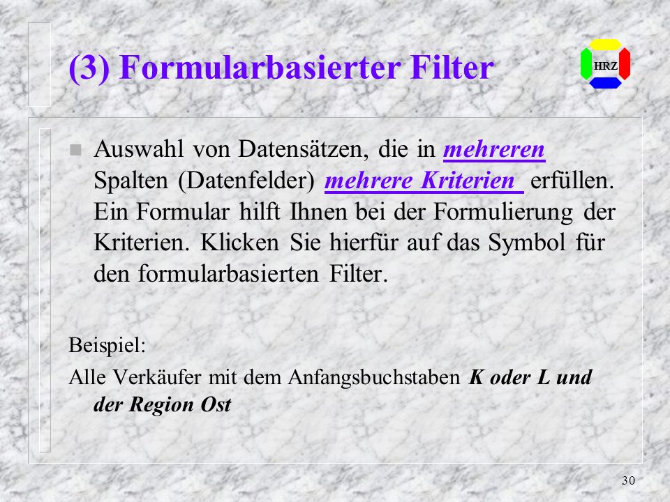 (3) Formularbasierter Filter