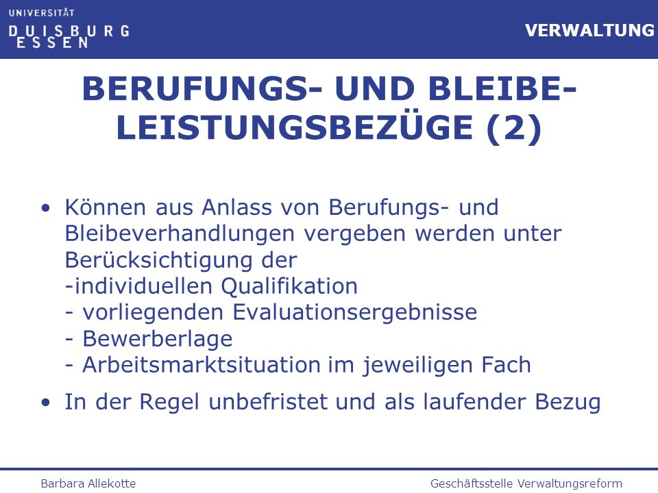 BERUFUNGS- UND BLEIBE-LEISTUNGSBEZÜGE (2)