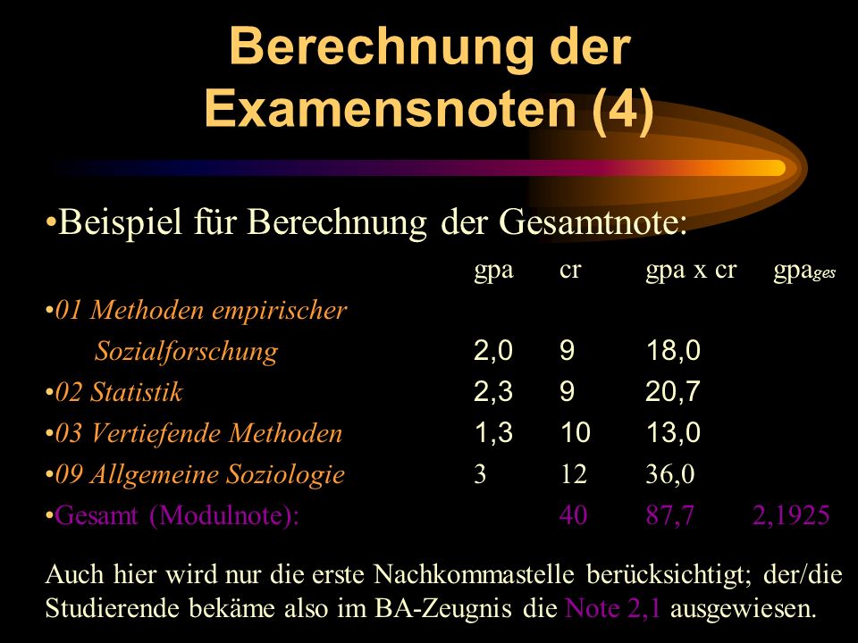 Berechnung der Examensnoten (4)