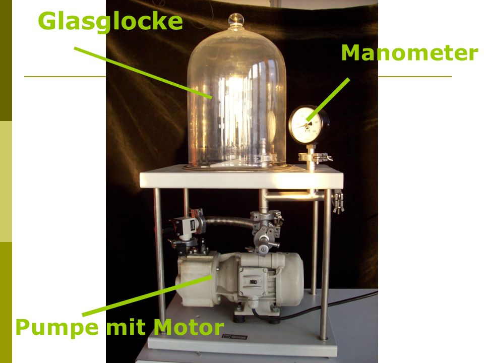 Glasglocke Manometer Pumpe mit Motor