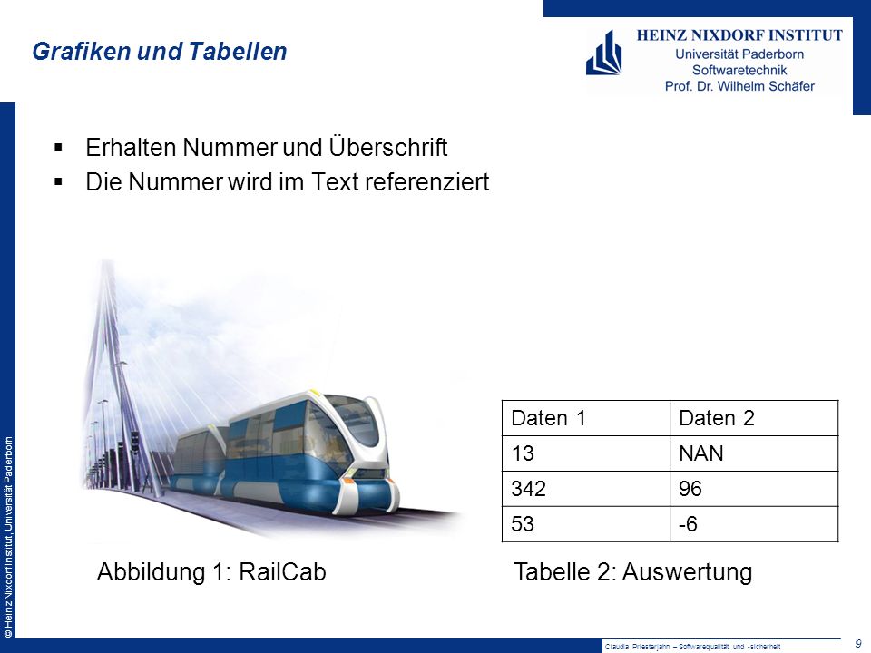 Erhalten Nummer und Überschrift Die Nummer wird im Text referenziert