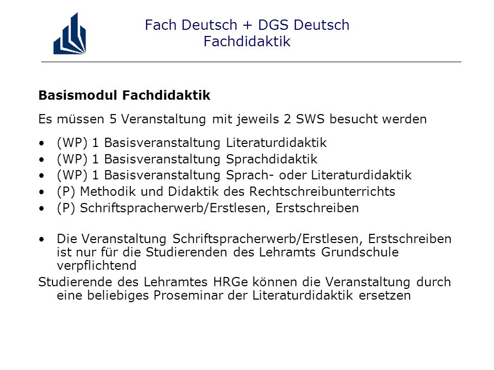 Fach Deutsch + DGS Deutsch Fachdidaktik