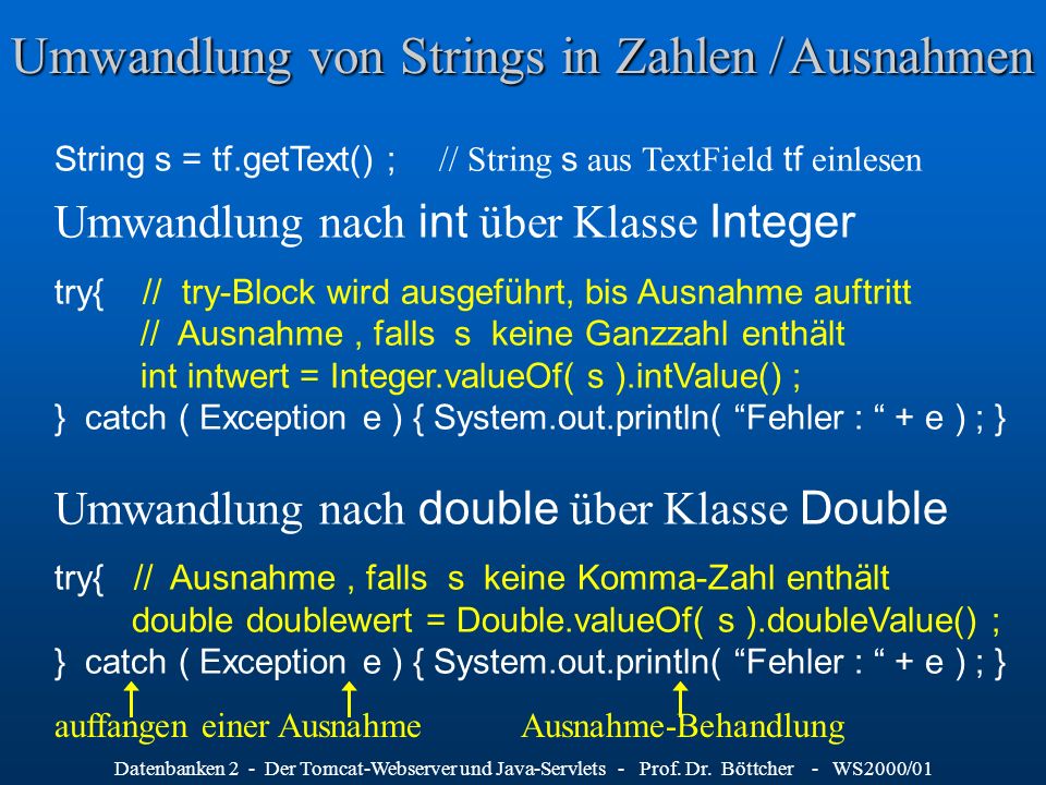 Umwandlung von Strings in Zahlen / Ausnahmen