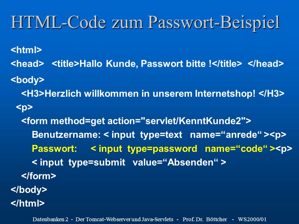 HTML-Code zum Passwort-Beispiel