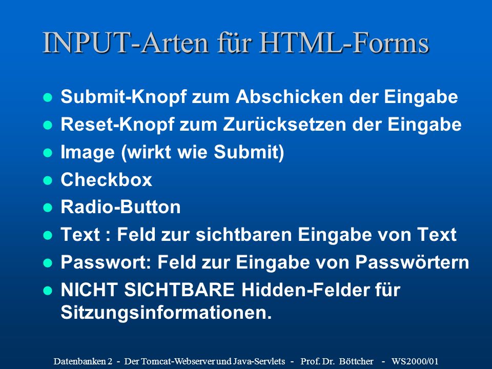 INPUT-Arten für HTML-Forms