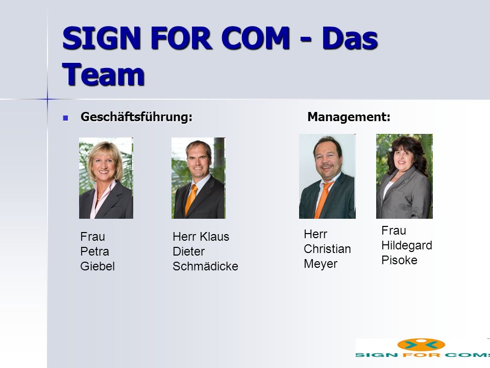 SIGN FOR COM - Das Team Geschäftsführung: Management: