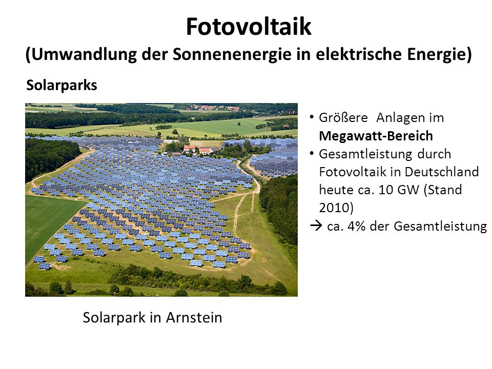 Fotovoltaik (Umwandlung der Sonnenenergie in elektrische Energie)