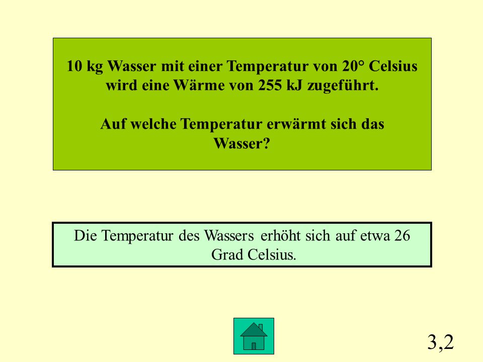 3,2 10 kg Wasser mit einer Temperatur von 20° Celsius
