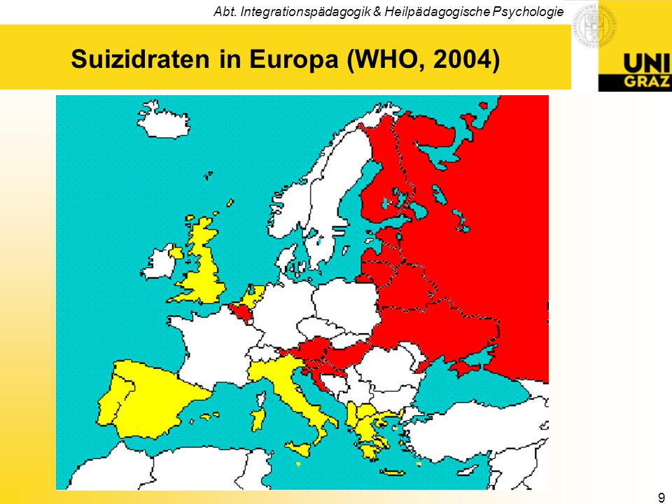Suizidraten in Europa (WHO, 2004)