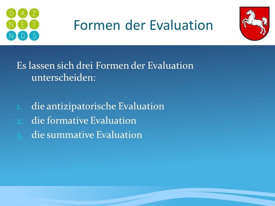 Formen der Evaluation Es lassen sich drei Formen der Evaluation unterscheiden: die antizipatorische Evaluation.
