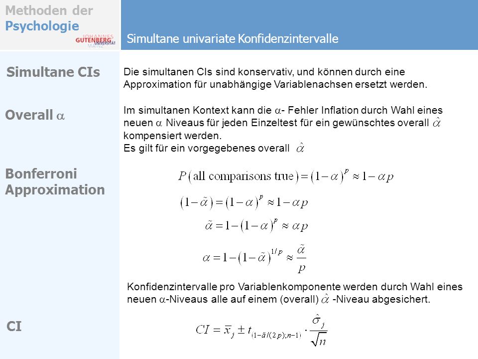 Simultane CIs Overall a Bonferroni Approximation CI