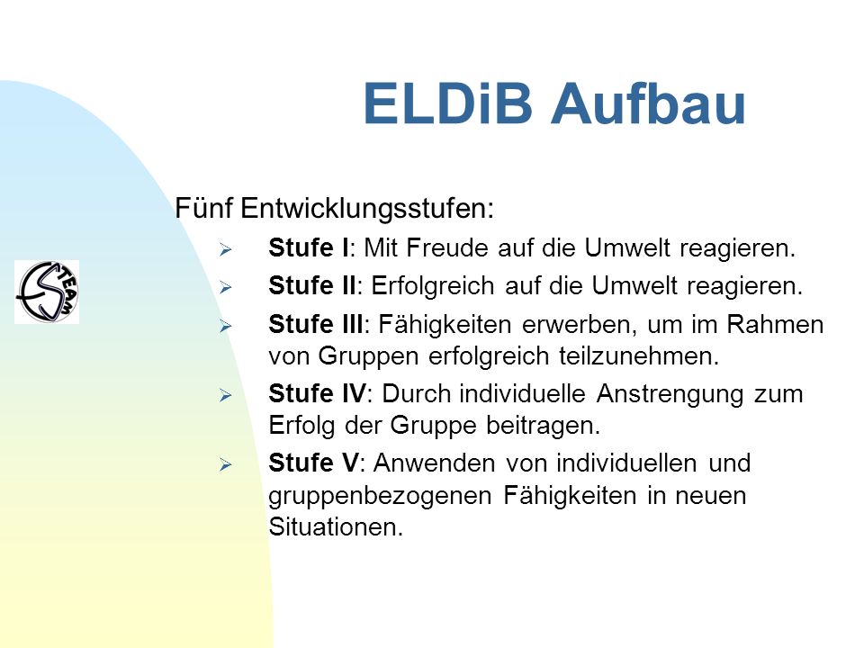 ELDiB Aufbau Fünf Entwicklungsstufen: