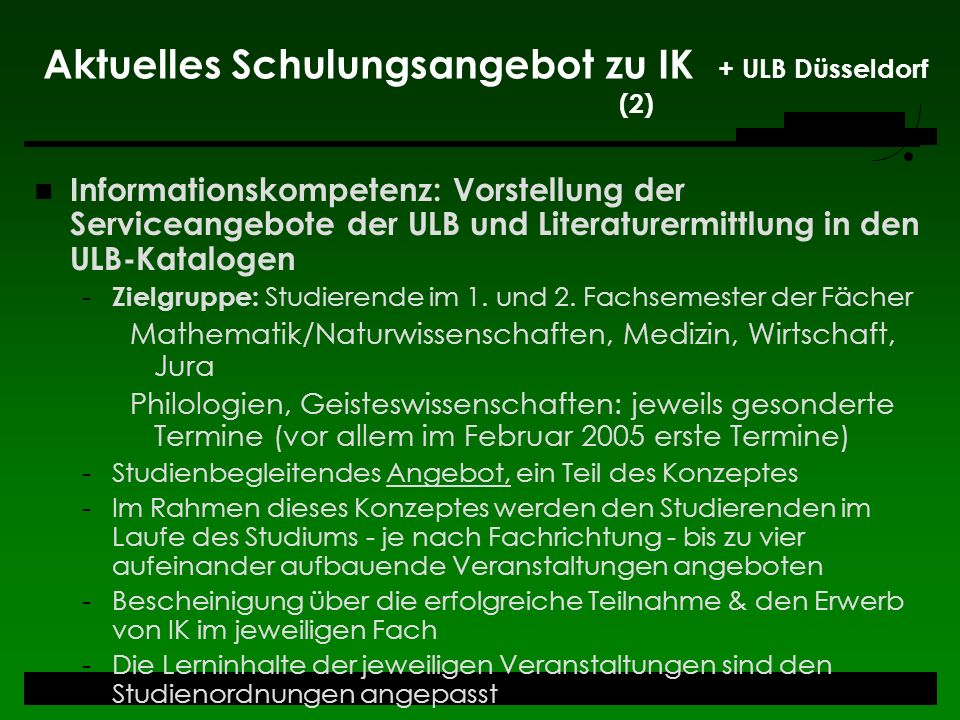 Aktuelles Schulungsangebot zu IK + ULB Düsseldorf (2)