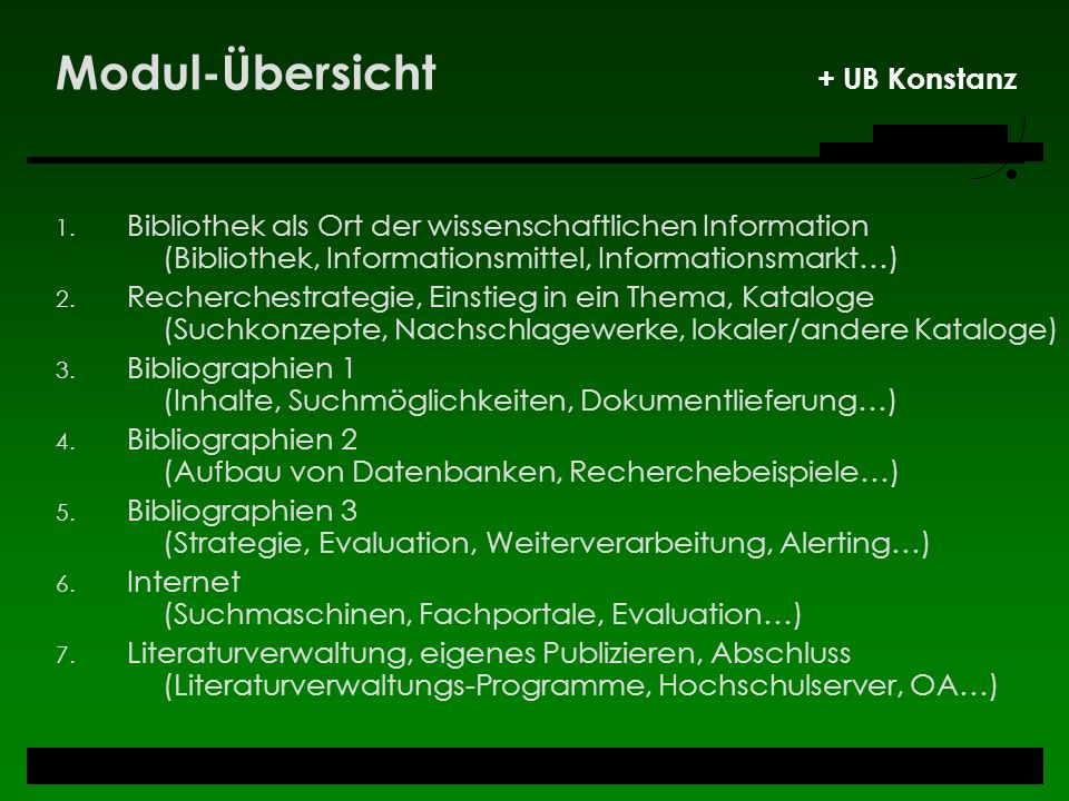 Modul-Übersicht + UB Konstanz