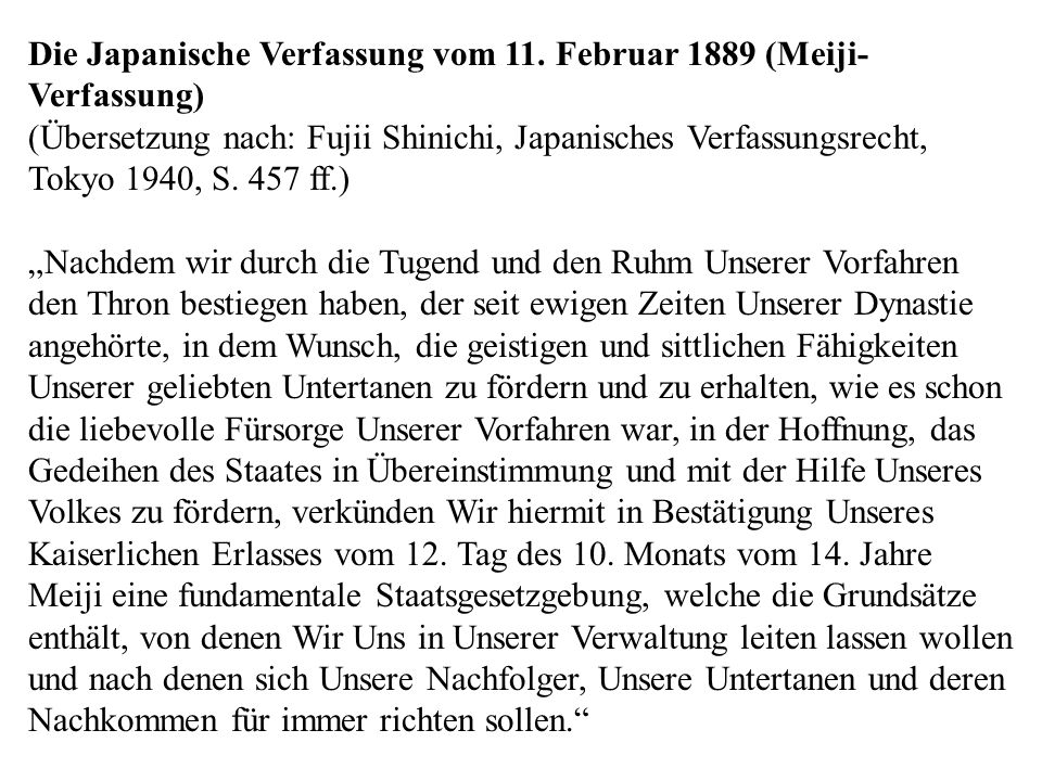 Die Japanische Verfassung vom 11. Februar 1889 (Meiji-Verfassung)