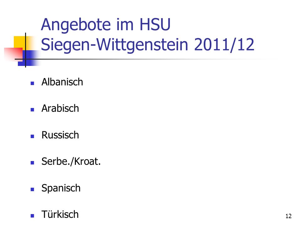 Angebote im HSU Siegen-Wittgenstein 2011/12