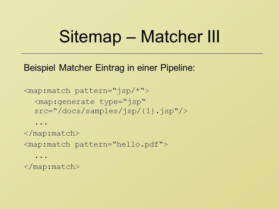 Sitemap – Matcher III Beispiel Matcher Eintrag in einer Pipeline: