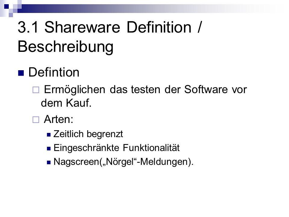 3.1 Shareware Definition / Beschreibung