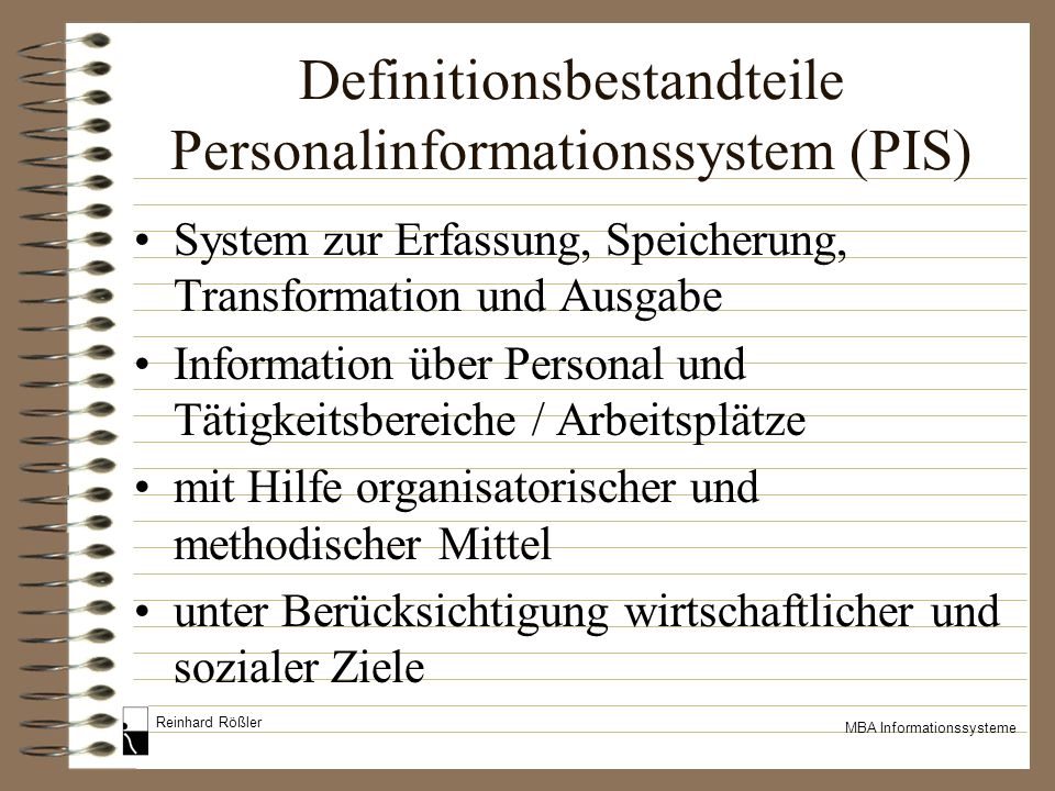 Definitionsbestandteile Personalinformationssystem (PIS)