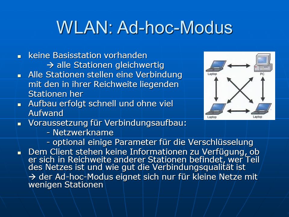 WLAN: Ad-hoc-Modus keine Basisstation vorhanden