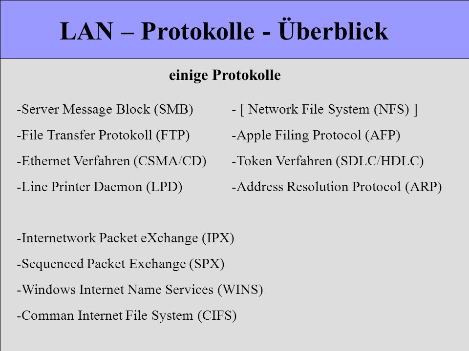 LAN – Protokolle - Überblick