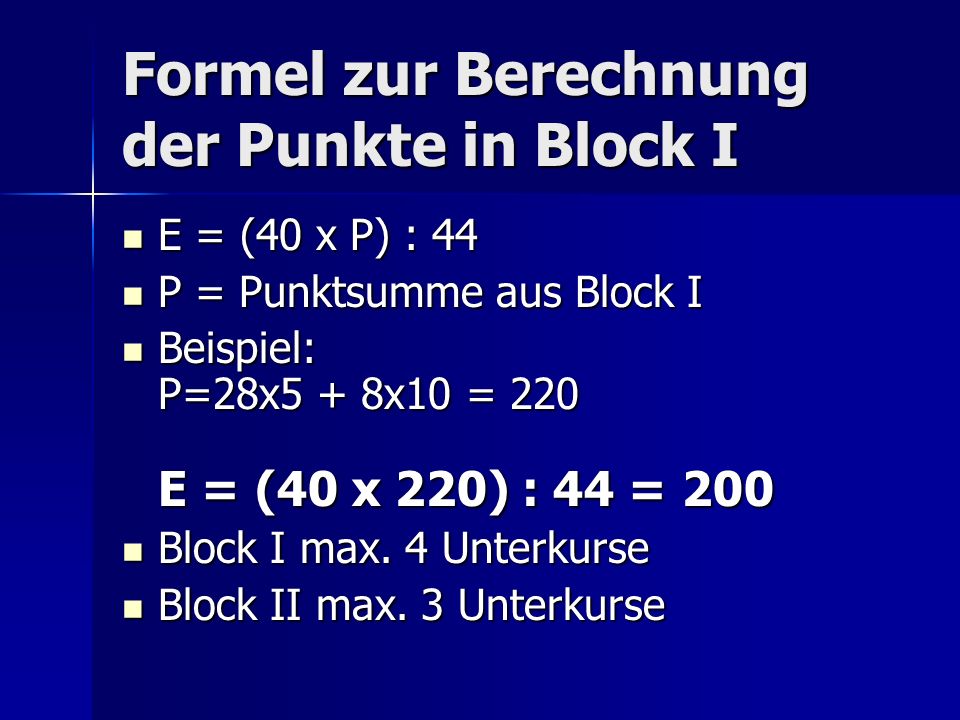 Formel zur Berechnung der Punkte in Block I