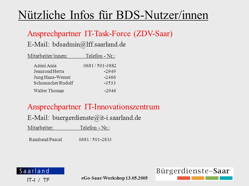 Nützliche Infos für BDS-Nutzer/innen