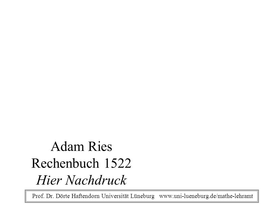 Adam Ries Rechenbuch 1522 Hier Nachdruck