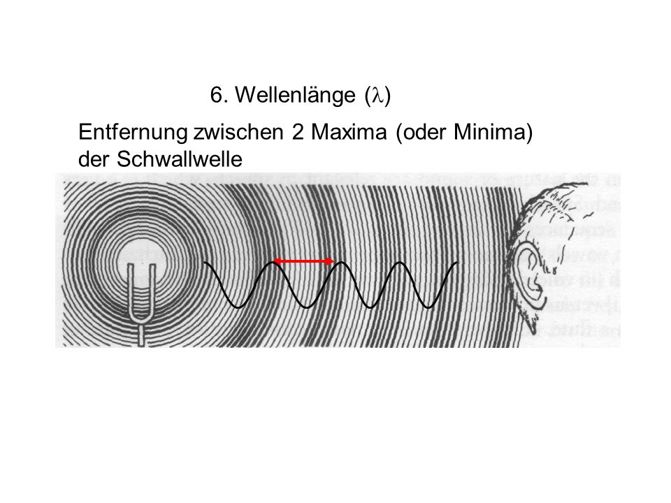 6. Wellenlänge (l) Entfernung zwischen 2 Maxima (oder Minima) der Schwallwelle
