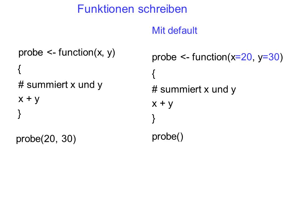 Funktionen schreiben Mit default probe <- function(x, y)