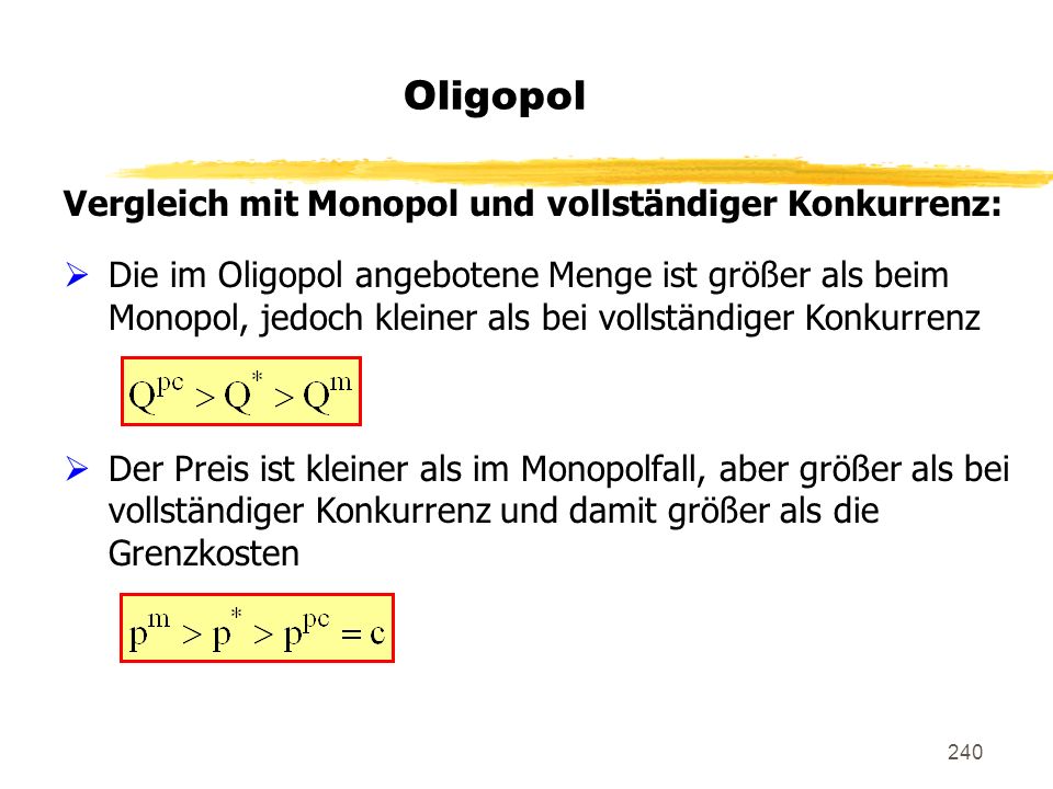 Oligopol Vergleich mit Monopol und vollständiger Konkurrenz: