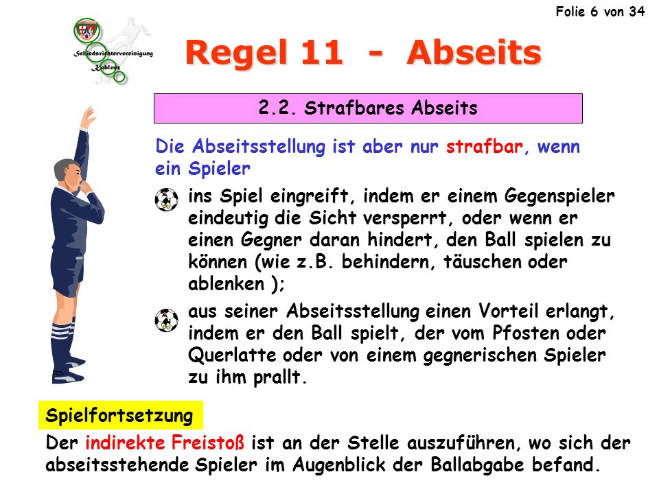 Regel 11 - Abseits 2.2. Strafbares Abseits