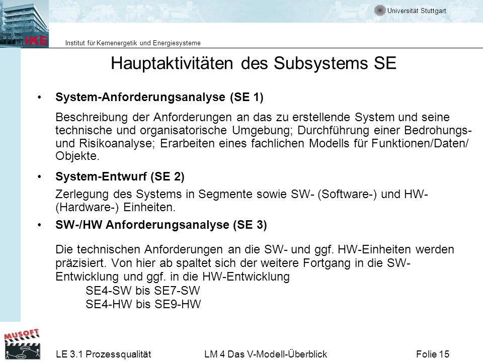 Hauptaktivitäten des Subsystems SE