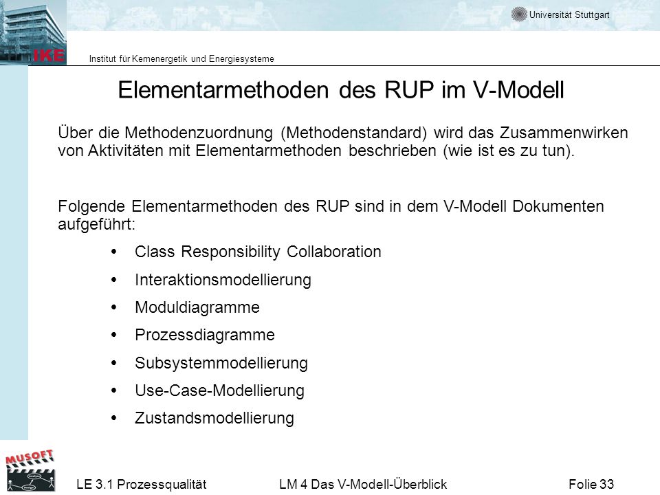 Elementarmethoden des RUP im V-Modell