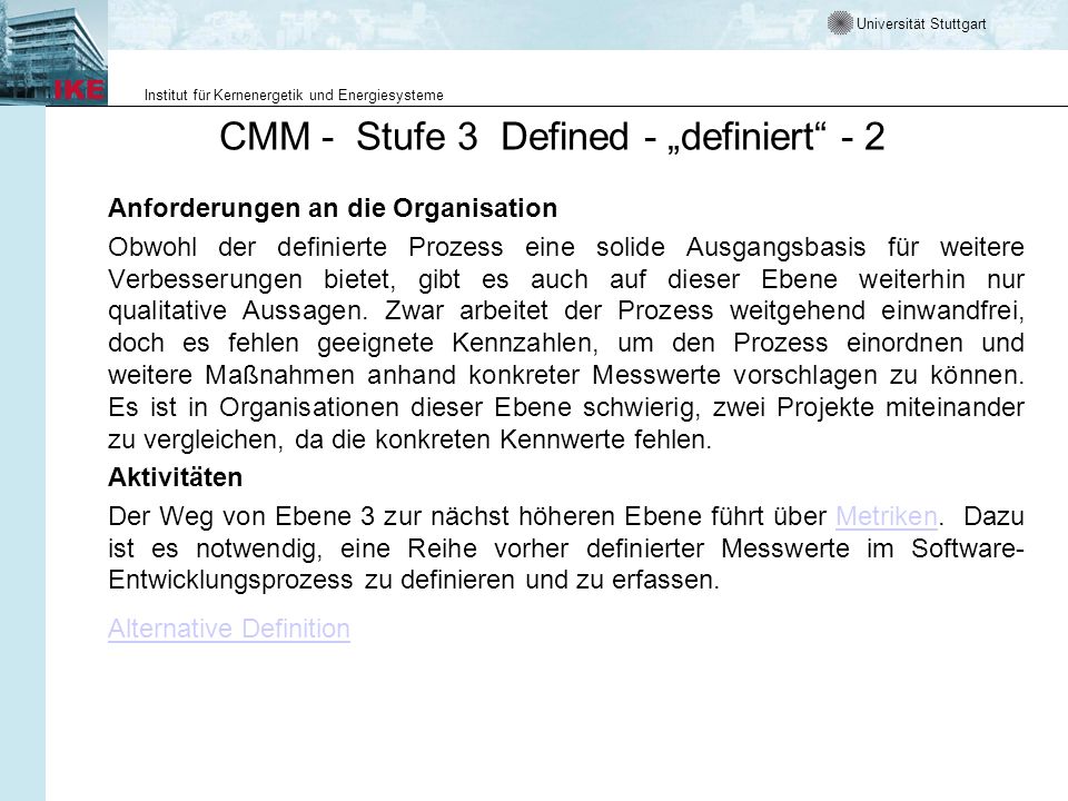 CMM - Stufe 3 Defined - „definiert - 2