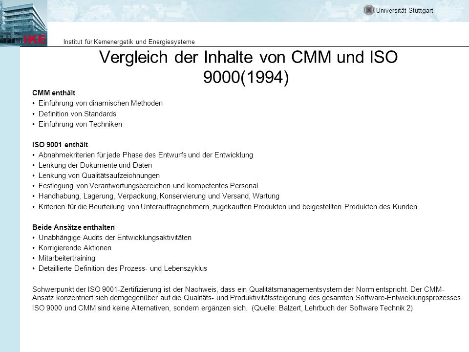 Vergleich der Inhalte von CMM und ISO 9000(1994)