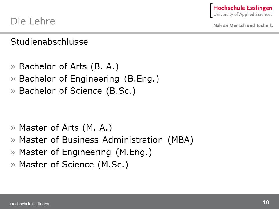 Die Lehre Studienabschlüsse Bachelor of Arts (B. A.)