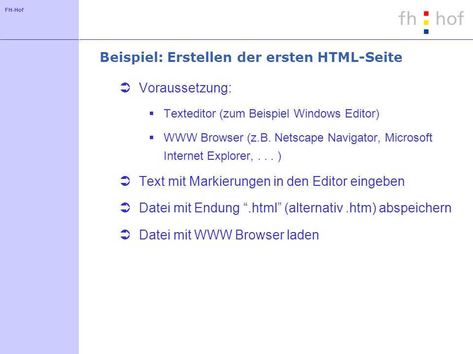 Beispiel: Erstellen der ersten HTML-Seite