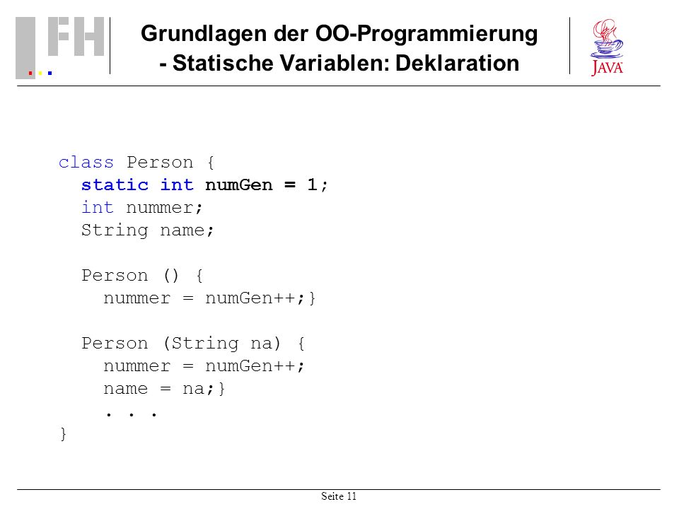 Grundlagen der OO-Programmierung - Statische Variablen: Deklaration