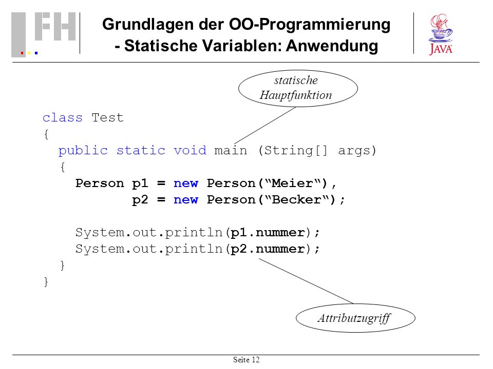 Grundlagen der OO-Programmierung - Statische Variablen: Anwendung