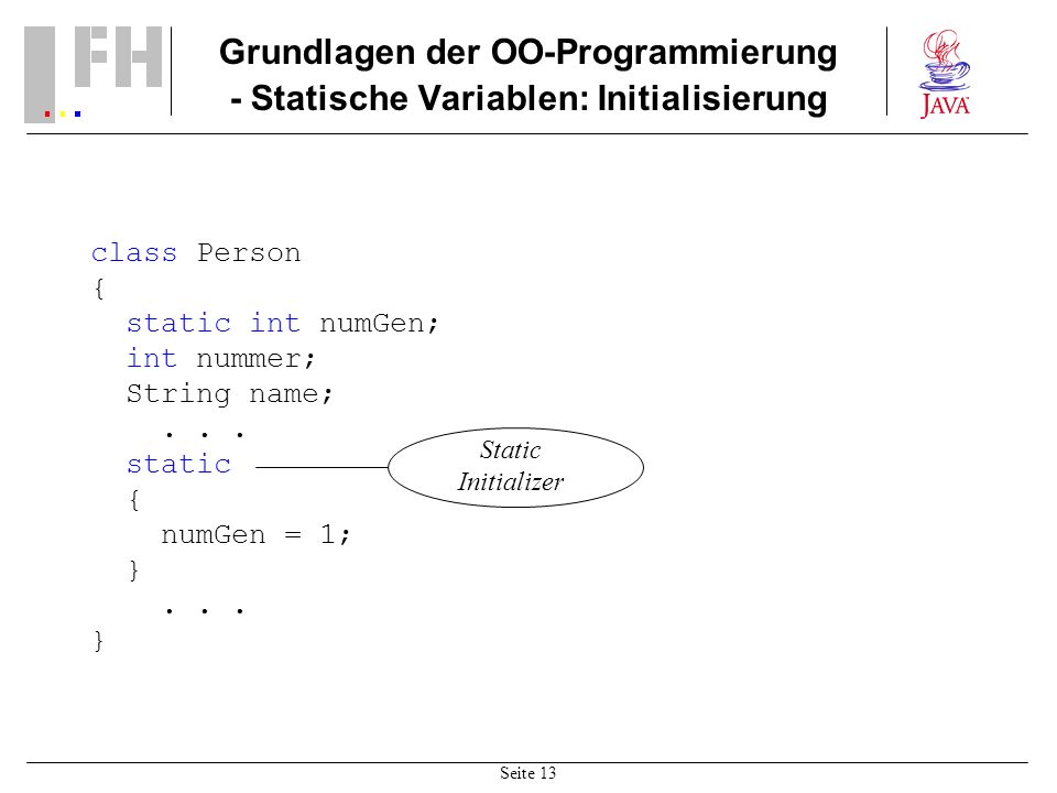 Grundlagen der OO-Programmierung - Statische Variablen: Initialisierung