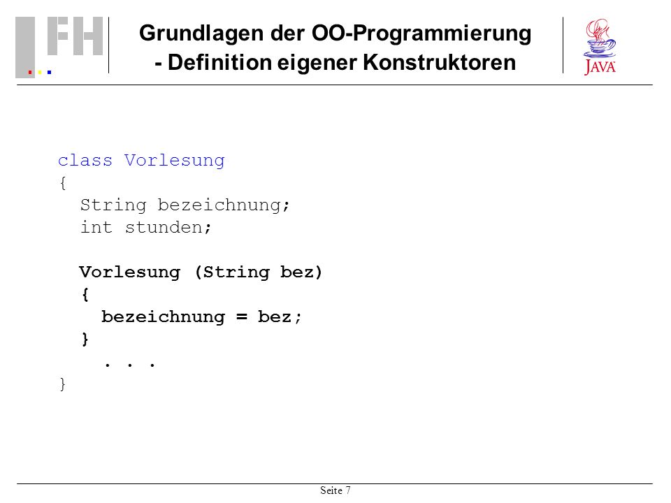 Grundlagen der OO-Programmierung - Definition eigener Konstruktoren